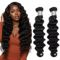 Extensions de cheveux humains brésiliens 12A, ondulations profondes, 100% vierges non traitées, noir naturel