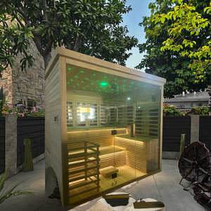 Sauna extérieur moderne pour villa, 4 personnes, en bois de <span class=keywords><strong>cèdre</strong></span> rouge massif, portable, fonction vapeur humide avec poêle à sauna - Product Image 2