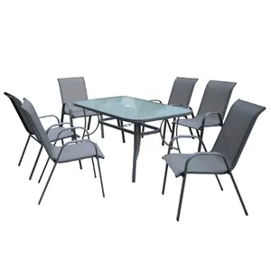 Glass and metal Iron dining table and chair french dining set