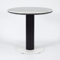 Table à manger ronde à motif marbré imprimée en 3D, base de table en fer, utilisée dans les hôtels et les cafés.