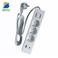 Prise industrielle EU personnalisable en usine, 3 prises AC USB (type C PD) à charge rapide, rallonge électrique ignifuge en PC