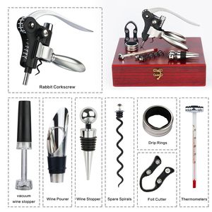 Kit d'ouverture de vin <span class=keywords><strong>professionnel</strong></span> <span class=keywords><strong>à</strong></span> succès, 9 pièces, <span class=keywords><strong>tire</strong></span>-<span class=keywords><strong>bouchon</strong></span> en acier inoxydable avec <span class=keywords><strong>bouchon</strong></span> sous vide, verseur, coupe-capsule, coffret cadeau - Product Image 2