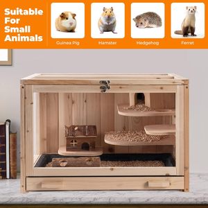 Çıkarılabilir Çatılı Panoramik Ahşap Hamster Villası - Küçük Hayvan Taşıyıcısı, Nefes Alabilen Kafes - Product Image 3