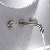 Robinet de lavabo encastré mural moderne gris anthracite en laiton, mitigeur eau chaude et froide à double poignée, commande par bouton, trois trous