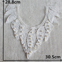Col Claudine en Dentelle Lactée de Luxe, Broderie Florale Feuille avec Perles, Applique en Tissu Soluble à l'Eau pour Couture, Décoration de Robe DIY, Artisanat