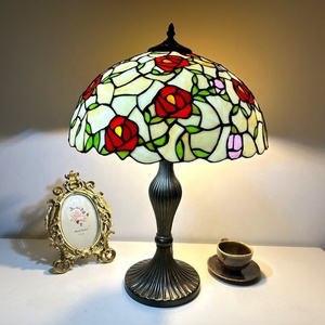 Longhuijing 16 Inch Eco-Friendly Simple Floral Stained Glass Dome Lampshade Bedside Lamp E26 Flexible Design Mediterranean Style - Product Image 2