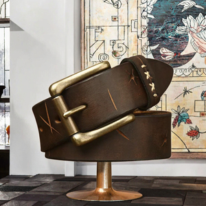 เข็มขัดหนังวัวฟอกวินเทจทำมือคุณภาพสูงเครื่องประดับหนังแท้แฟชั่นสตรีทแวร์ออกแบบเฉพาะตัว - Product Image 3