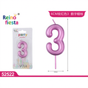 Bougie de gâteau de mariage en forme de chiffre 3 rose de 6 cm, motif cœur, en cire de paraffine non parfumée, en boîte - Product Image 1