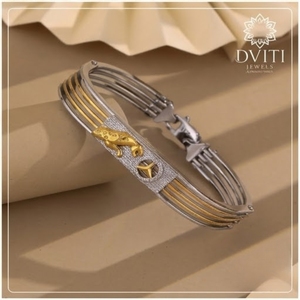 925 Sterling Silver Dual Tone Tiger Design Kada <b>Bracelet</b> for Men and Women Luxury <b>Adjustable</b> Fashion Jewelry Gift - Product Image 4