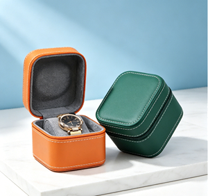 Boîte de rangement pour montre unique haut de gamme, faite à la main, en similicuir délicat, base rigide, orange, vert foncé, deux options de couleur, boîte magnétique - Product Image 3