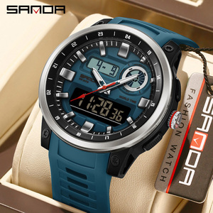 SANDA 3389 นาฬิกาดิจิตอลจอแสดงผลคู่, นาฬิกาข้อมือสำหรับเล่นกีฬากลางแจ้งกันน้ำสำหรับทุกเพศพร้อมฟังก์ชั่นเวลาแบบประหยัดแสงและนาฬิกาจับเวลา - Product Image 1