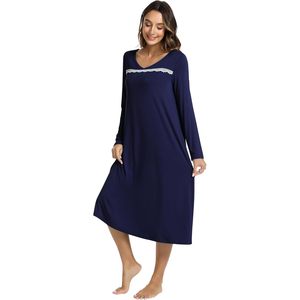 Camisón de Manga Larga Personalizado para Mujer, Cuello en V, Satén, Vestido de Dormir Suave de Bambú y Viscosa, Ropa de Dormir Cómoda - Product Image 4