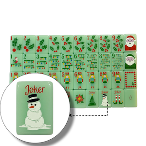Juego de Mahjong Americano Plegable de Lujo Moderno para Navidad, Fichas Acrílicas Verde Menta de 1.43 Pulgadas, 160 Piezas, Diseño Festivo de Copo de Nieve y Santa - Product Image 4