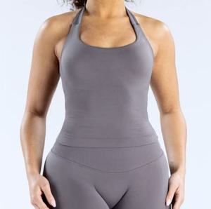 Hot Selling High Quality Flat <b>Neck</b> Sports Yoga Vest Fully Matte Super Soft Nylon Halter <b>Neck</b> Fitness Outdoor Running Yoga Top - Product Image 1