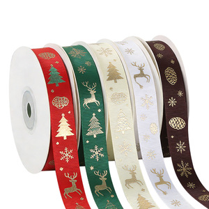 Rubans de Noël Dongding 1,5 cm, impression renne par estampage à chaud, ruban satiné pour décorations de cadeaux DIY - Product Image 1