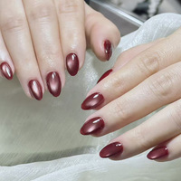 Autocollants pour ongles œil-de-chat rouge cerise, couleur unie simple, faux ongles réutilisables, style européen et américain élégant, nail art d'automne