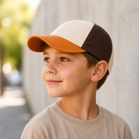 Casquette 5 panneaux personnalisable avec logo pour enfants, style camper, bicolore, uniforme scolaire, chapeau de soleil réglable pour tout-petits garçons et filles, vente en gros, fournisseur OEM