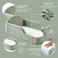 Cama de Espuma para Niños de Terciopelo Rosa Personalizada OEKO-TEX, Cama de Piso Moderna de Espuma Completa para Niños y Niñas de 2 a 6 Años