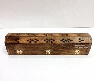 Mango Wood Brass Inlaid Om Motif <b>Incense</b> <b>Sticks</b> Box Burner/<b>Holder</b> Wholesale Exporter From India - Product Image 1