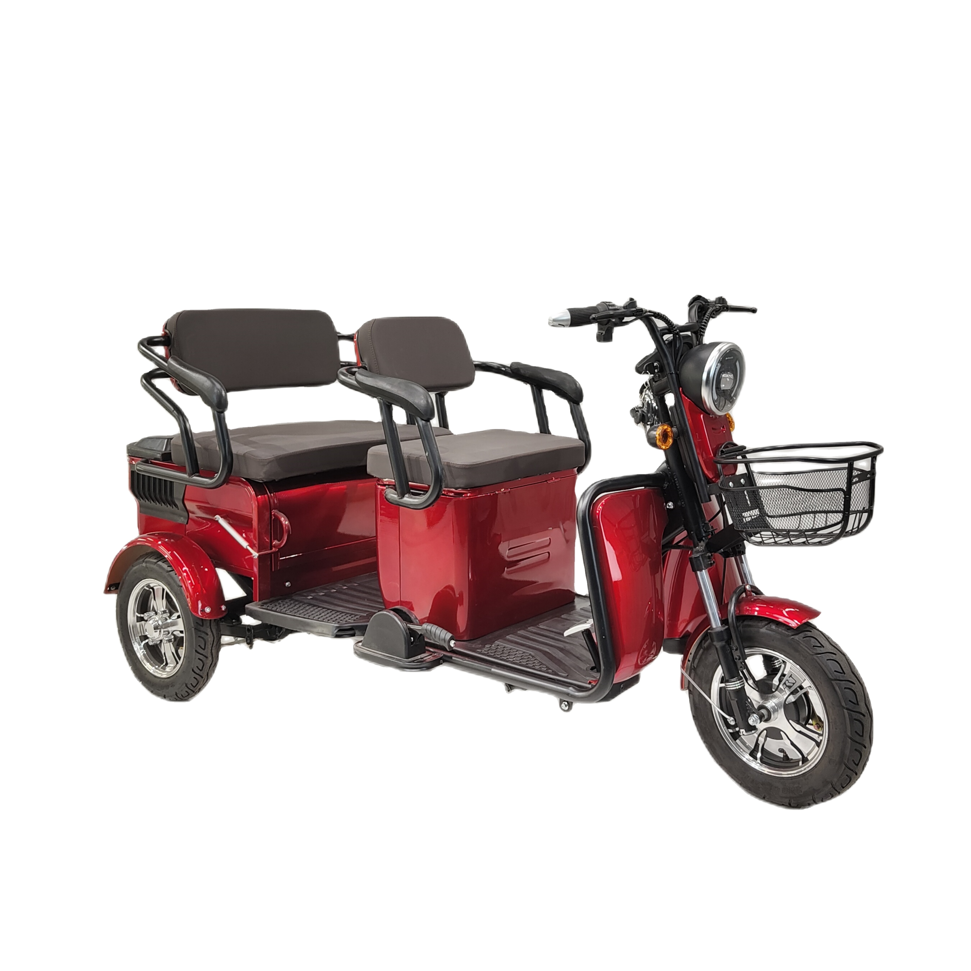 Yeni varış 650W 60V üç tekerlekli elektrikli motosiklet yolcu için iki koltuk hareketlilik scooter