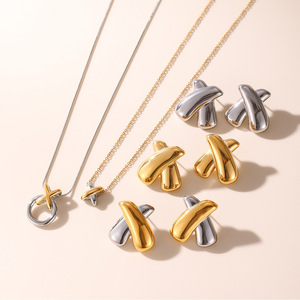 X Necklace Set Stainless Steel Jewelry For Women Party Fashion Jewelry Set Cross Shape Line Design Elegant European Style - Product Image 3