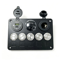 Panel de Interruptores Metálico de 5 Botones con Voltímetro USB QC3.0 PD y Toma de Corriente de 12V para RV, Camiones, Embarcaciones y Vehículos Todoterreno