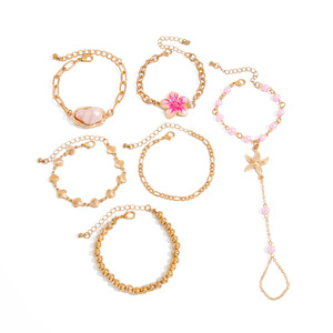 Conjunto de Pulsera y Cadena de Mano con Flores Chapadas en Oro, Esmalte y Perlas de Imitación, Diseño de Estrella de Mar y Concha, Joyería para Mujer - Product Image 5