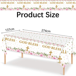 Mantel Desechable de Plástico Impreso con Flores Rosas para Bautizo, Diseño Moderno, <span class=keywords><strong>Dios</strong></span> Bendiga, para Niñas, Iglesia y Comunión - Product Image 2