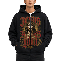 TOPSHOW Sweat à capuche zippé personnalisé épais, coupe oversize, style streetwear Y2K, imprimé graphique gothique Jésus, pour homme