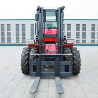 Chariot élévateur tout-terrain multifonctionnel 3,5T 5T diesel 4x4 avec mât à 3 sections, moteur ISUZU, pneus pleins, siège conducteur - Livraison gratuite