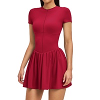 Rok Tenis Wanita Dua Potong Model Solid Tipis dengan Celana Pendek Terpadu Anti-tembus Pandang, Saku, untuk Olahraga, Bahan Nilon Spandex