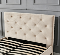 Cadre de lit moderne en velours beige rembourré, confortable et moelleux, avec tête de lit capitonnée, lit plateforme Queen/King Size, cadre en métal, sans sommier