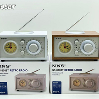 Eletree NS-808BT Enceinte Bluetooth portable rétro avec radio AM FM SW 3 bandes, chargeur DC et horloge à quartz