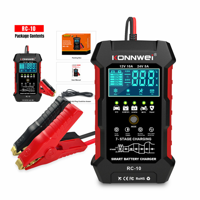 KONNWEI RC10 150W Professional Battery Charger 12V 24V Automatic with Pulse Repair Function