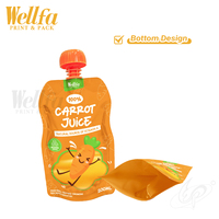 Pochettes Doypack personnalisées imprimées de 100 ml et 200 ml avec fenêtre, pour purée de fruits, jus de carotte et liquides, qualité alimentaire, avec bec verseur