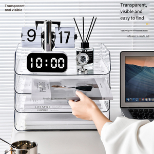 Trong suốt Máy tính để bàn tập tin lưu trữ Kệ sách cuốn sách bàn lưu trữ Kệ văn phòng Acrylic A4 giấy tổ chức hộp - Product Image 6