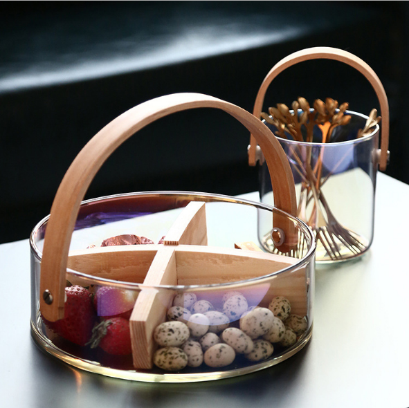 Style européen en verre irisé collation plateau de fruits boîte à bonbons panier portable maison d'accueil assiette de fruits
