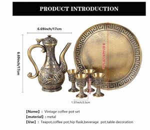 Juego de cafetera Dallah de latón vintage con 4 tazas y bandeja, artículos de bebida tradicionales grabados para el hogar y la comedor - Product Image 4