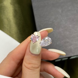 Anillo de Lujo para Mujer en Plata de Ley 925 con Gema, Anillo de Diamante con Zircón Rosa Brillante para Novia, Anillo en Forma de Corazón y Gota de Agua para Regalo - Product Image 4