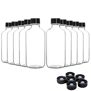 <b>Small</b> <b>Glass</b> Bottle with Spiral Narrow Mouth, Transparent Body and Black Cap - Product Image 1