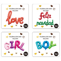Ballons en aluminium multi-designs de 16 pouces avec lettres anglaises et espagnoles, pour anniversaire de bébé, Saint-Valentin, décoration de fête