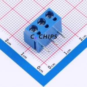 MX300R-5.0-03P-BU01-Cu-Y-A Screw Terminal Block Bent Lead Through Hole,P=5mm Connector 1x3P 5mm Green Right Angle Insert - Product Image 1