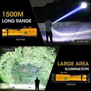 1 cái Dimmable vàng có thể sạc lại dẫn đèn pin lumen cao siêu sáng tầm xa 1500 mét Zoom khẩn cấp không thấm nước từ tính - Product Image 6