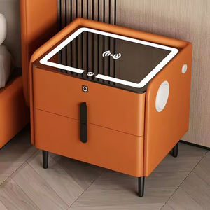 Mesita de noche inteligente con carga inalámbrica <span class=keywords><strong>USB</strong></span> de madera de pino al por mayor, armario de almacenamiento con cerradura de huella dactilar, mesita de noche LED ecológica - Product Image 4