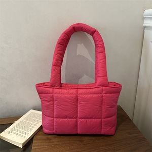 White Quilted Down Cotton Tote Bag <b>Medium</b> Size Everyday Use Shoulder <b>Handbag</b> - Product Image 2