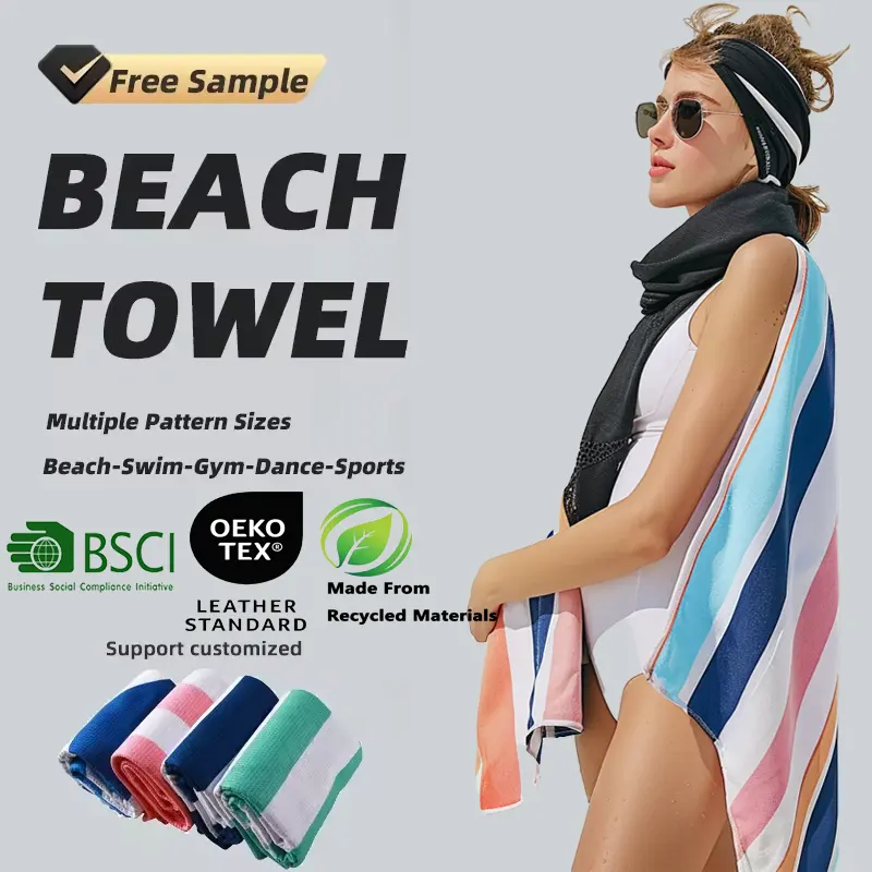 Custom Sublimation Printed Summer Quick Dry Microfiber Waffle Recycled Plastic Sand Free Essentials Beach Towel With Logo