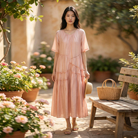 Robe d'été en gros pour femmes, mi-longue, à manches courtes, ample, décontractée, en Lyocell, élégante et décontractée
