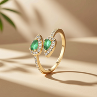 Bague Éternité Tendance pour Femme en Laiton Plaqué Or 18K, Sertie de Zircon Vert à Taille Géométrique et Monture Griffe, Réglable, pour Mariage et Fête