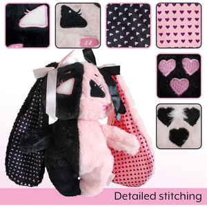 Lapin en Peluche avec Noeud Papillon Personnalisé, Exquis Broderie Effrayant, Oreilles Longues, Noir et Rose, Poupée Vaudou Personnalisée - Product Image 3