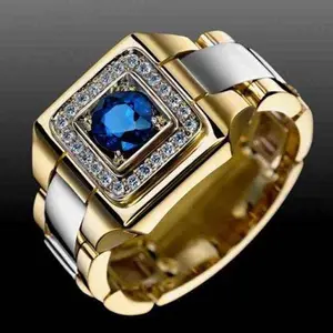 Groothandel mannelijke edelsteen ringen-Hesiod Edelsteen Strass Gouden Bruiloft Ring Mannelijke Volledige Diamanten Ringen